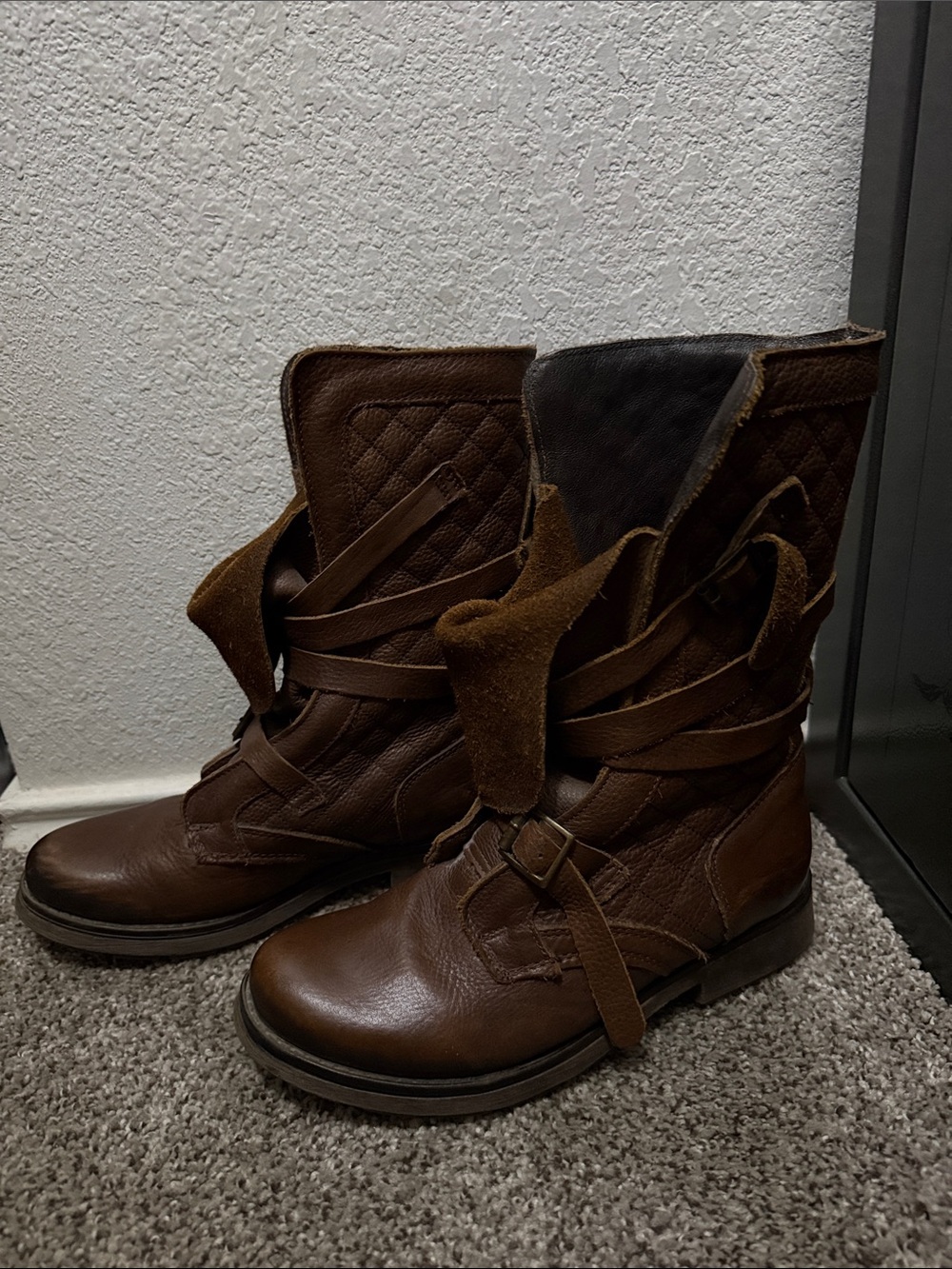 Steve Madden Brown Leather Combat Moto Boots
